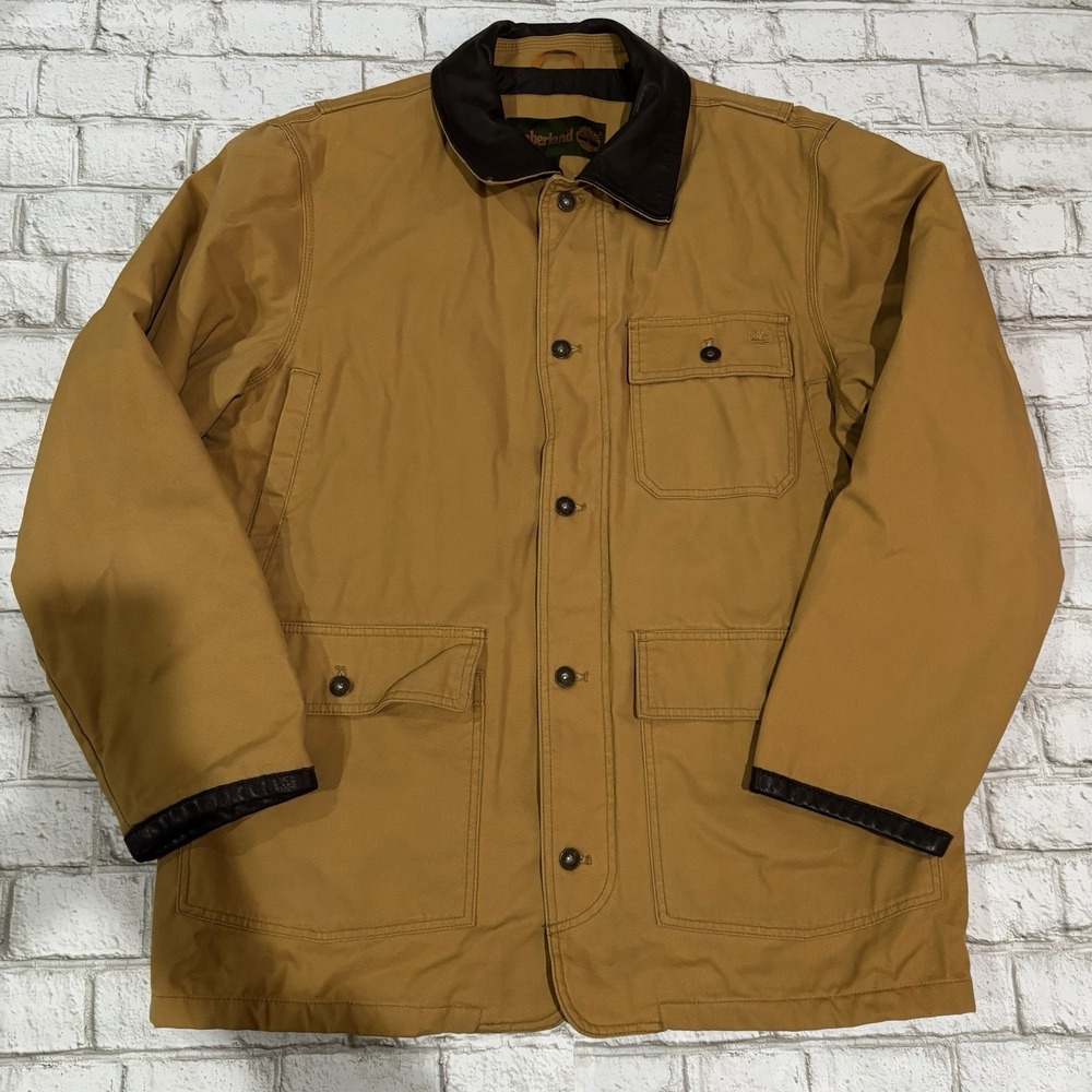Timberland men's L Duck Barn Chore jacket Quilted Lining 2005 Vintage Leather